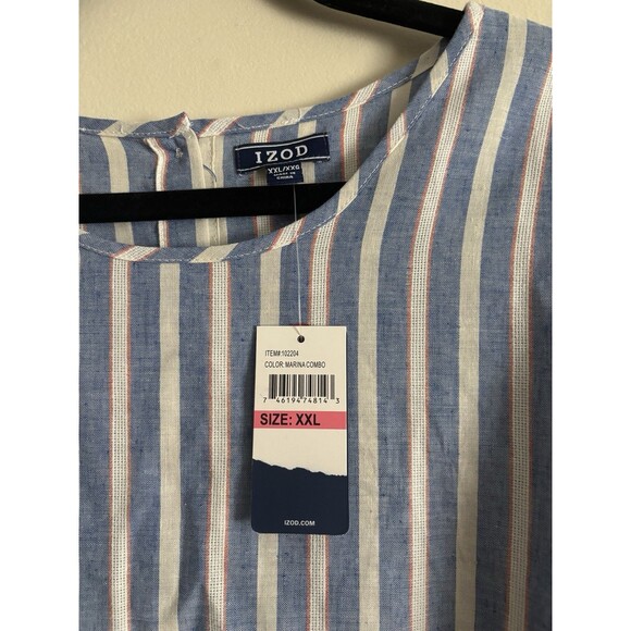 NWT NEW Izod Womens XXL‎ Linen Shirt Striped Ruffle Sleeve Nautical Summer Blue - Picture 2 of 6